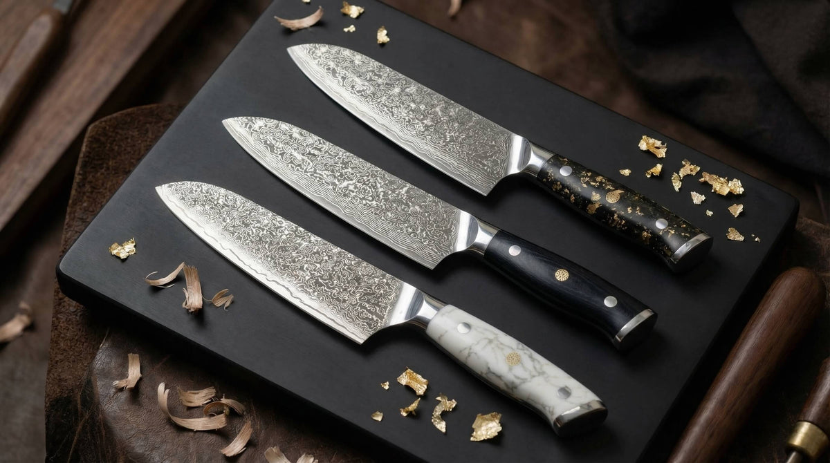 Couteau japonais acier damas haut de gamme kaitsuko acier plumé