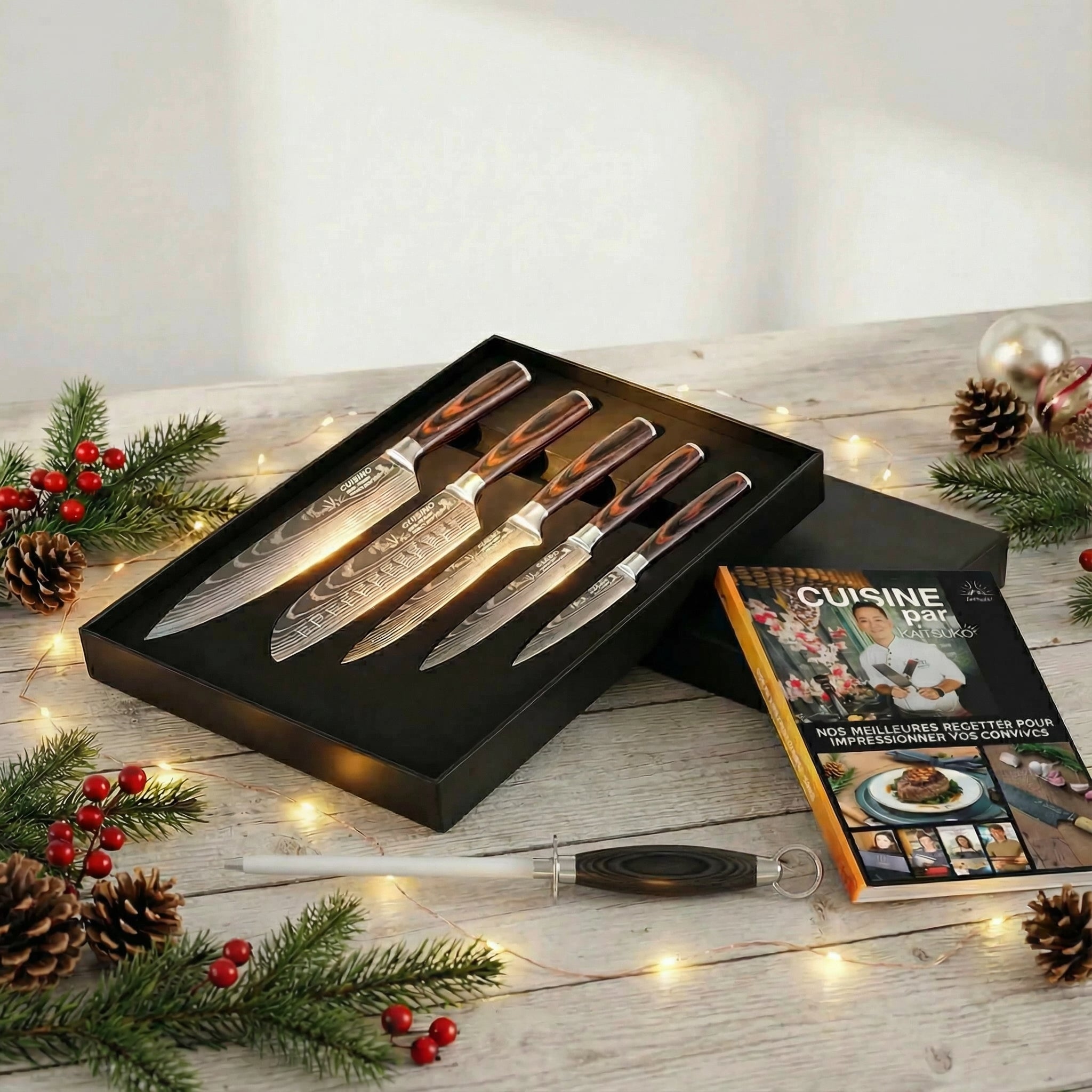 Christmas Magic Pack - The Holiday Set (5 Tanaka Japanese Chef Knives + 1 Sharpener + 1 Recipe Book)