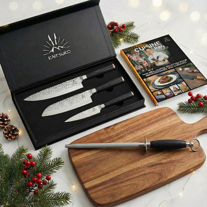 Chef's Pack*** (3 Kaito Japanese Knives + 1 Pro Sharpener + 1 Kaitsuko Book FREE)