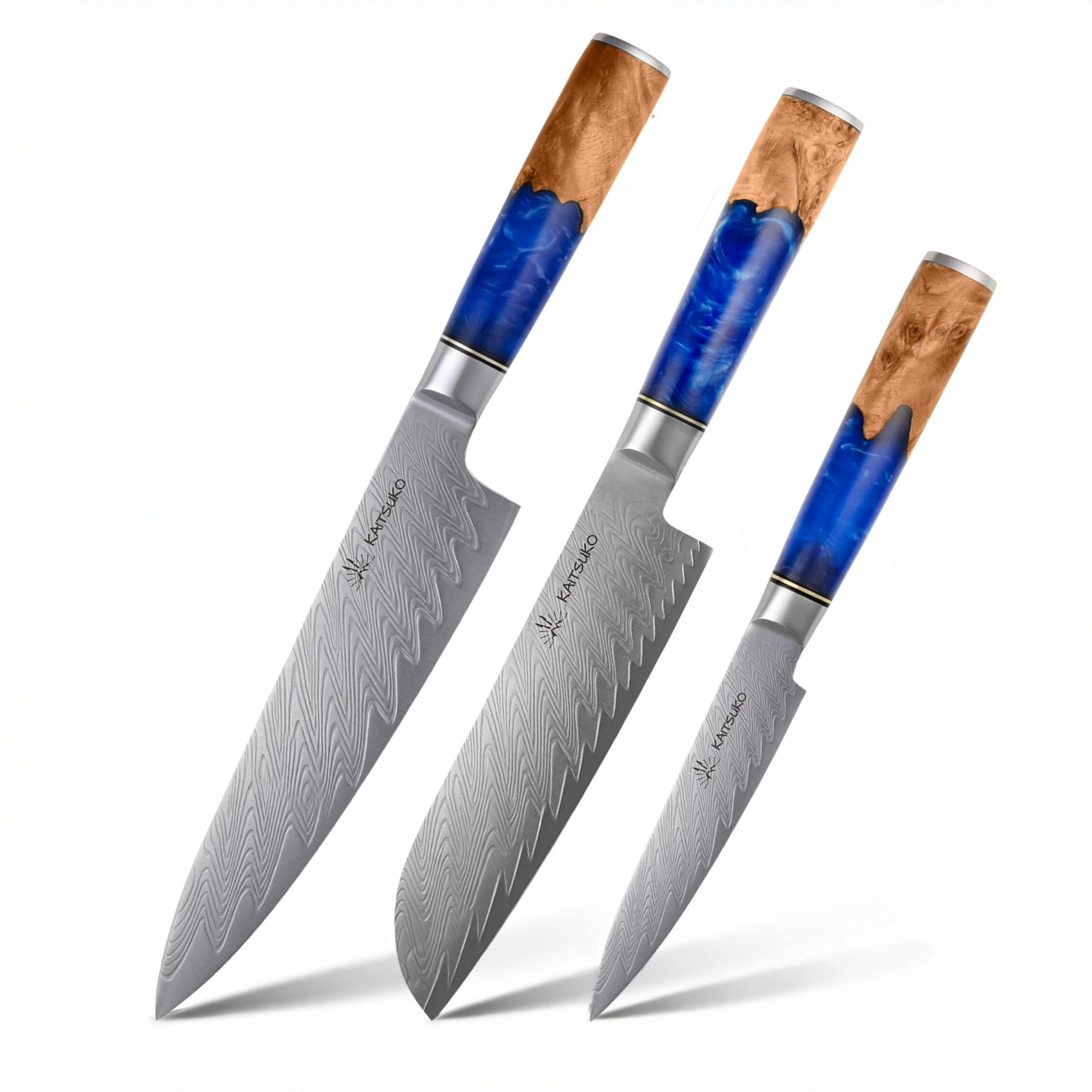 Set de 3 couteaux japonais Mer Jaune en damas