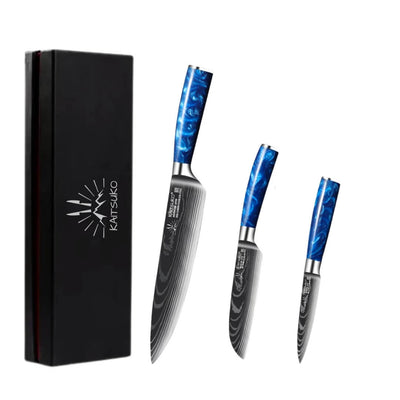 Set of 3 Japanese knives - Chef Tanaka - Ocean Blue